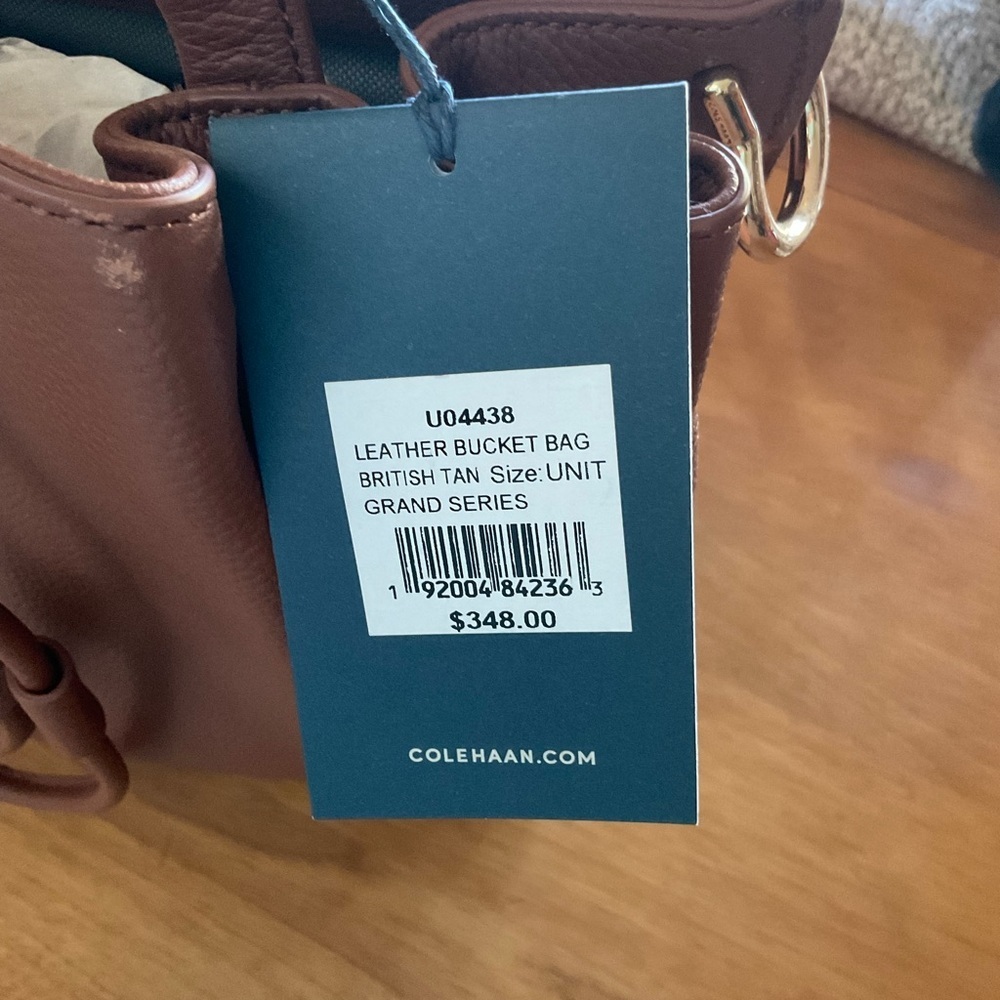 NWT Cole Haan Leather Bucket Bag. Grand Series. British Tan. - Picture 4 of 4